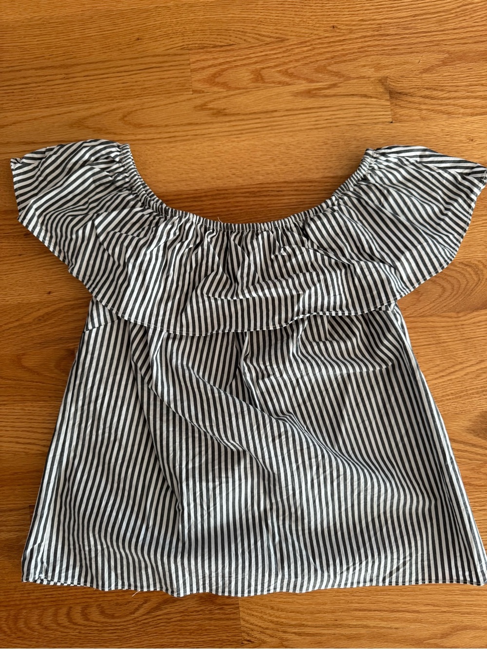 White House Black Market Slate Gray & White Striped Off-Shoulder Top- Small